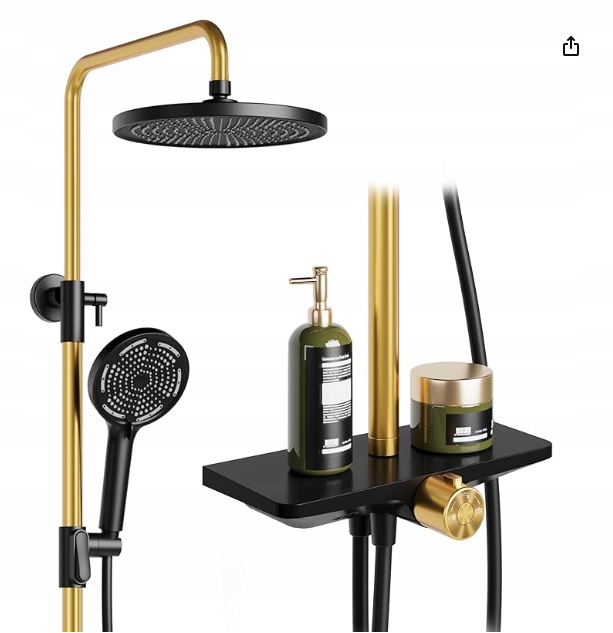 Dažďová sprcha bez armatúr, s poličkou, sprchový systém so sprchovou hlavicou