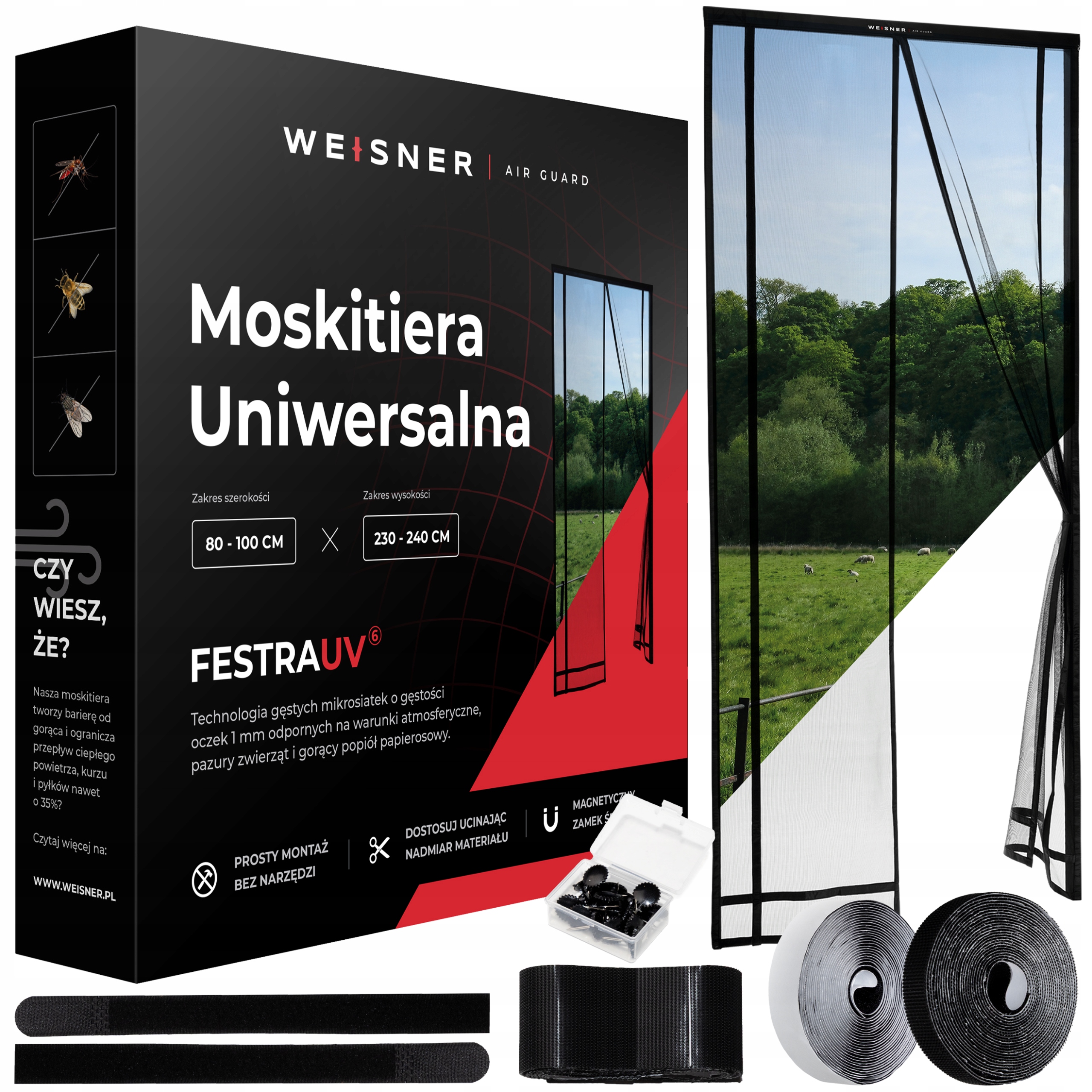 Weisner Moskitiera Magnetyczna Drzwi Tarasowe Balkonowa 80/90/100 x 230/240