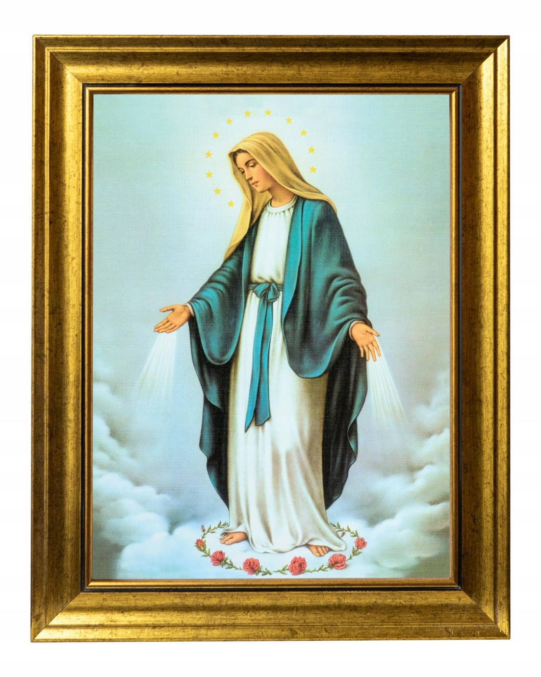 Matka Boží Neposkvrněná Sakrální Obraz Ve Zlatém Zdobeném Rámu 30X40