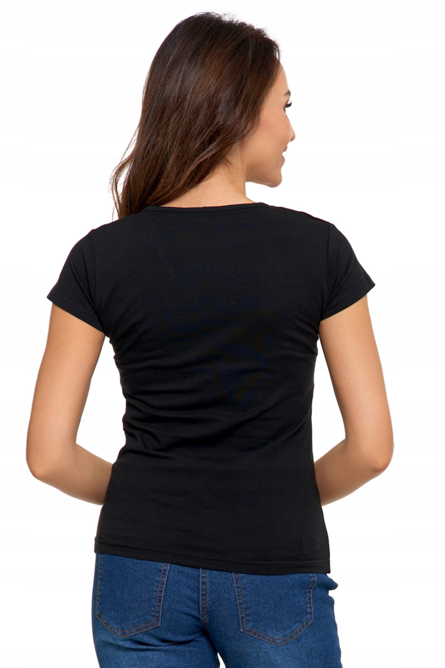 CZARNA KOSZULKA DAMSKA T-SHIRT BAWEŁNIANY KRÓTKI RĘKAW KLASYCZNY MORAJ - XL Rozmiar XL