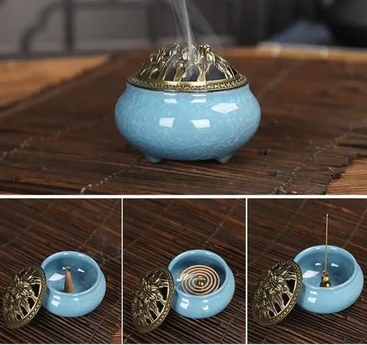 Ceramiczna kadzielnica z ażurową pokrywą zielona + uchwyt Materiał inny