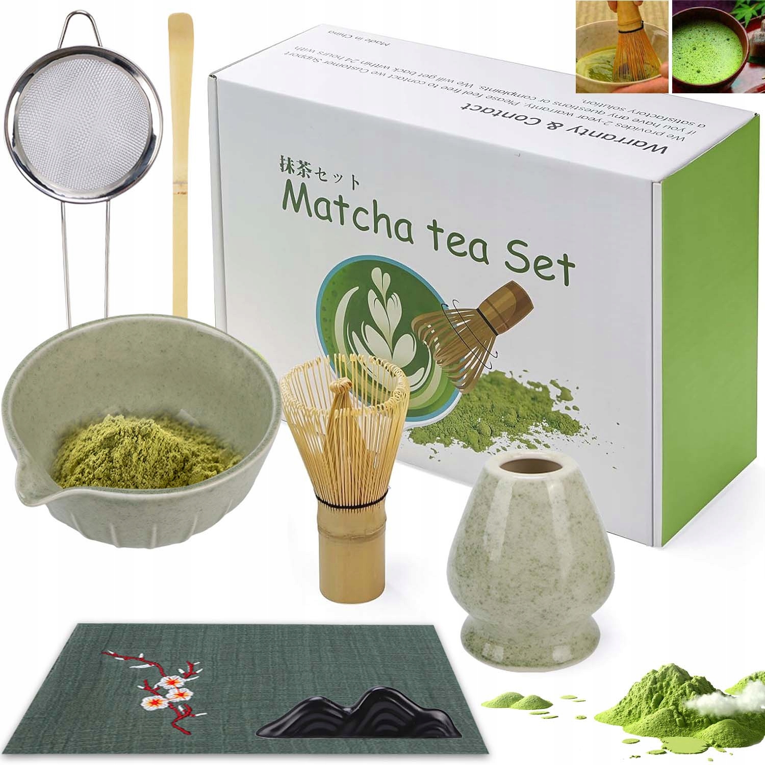 Dárková Sada Na Matcha Čaj Šálek Metlička Podstavec Lžička
