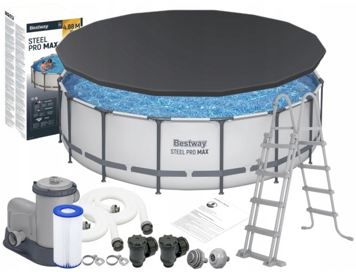 Basen Ogrodowy Stelażowy Okrągły 488x122 Pompa Drabinka Bestway 5612Z 11w1