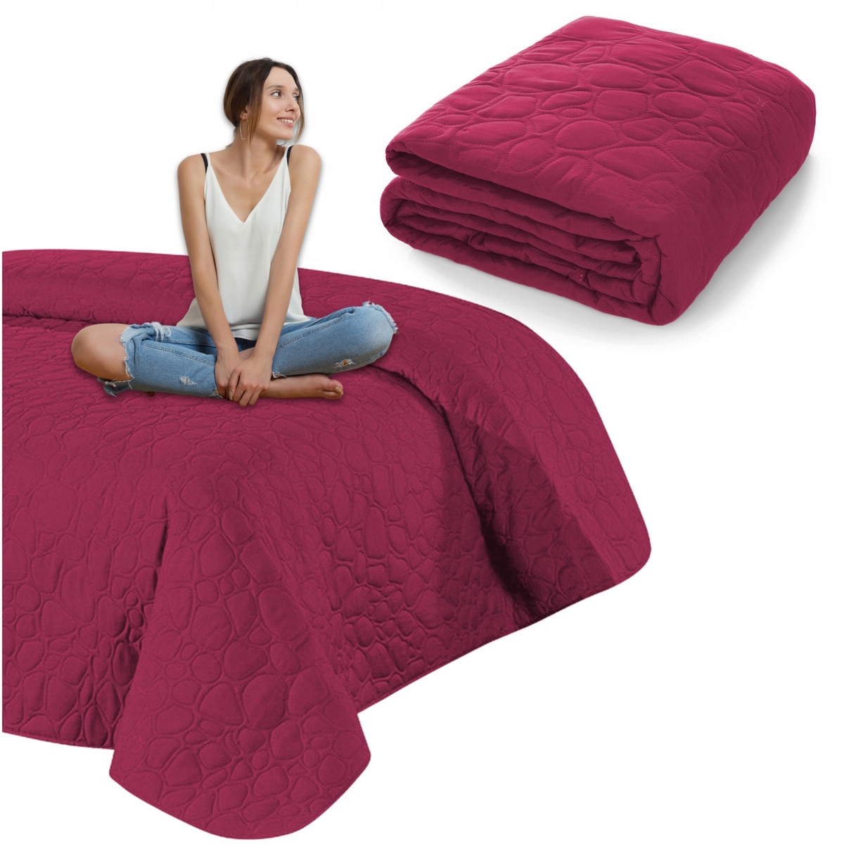 Přikrývka na postel pohovka 200x220 na rohový prošívaná pléd Nicole Růžová