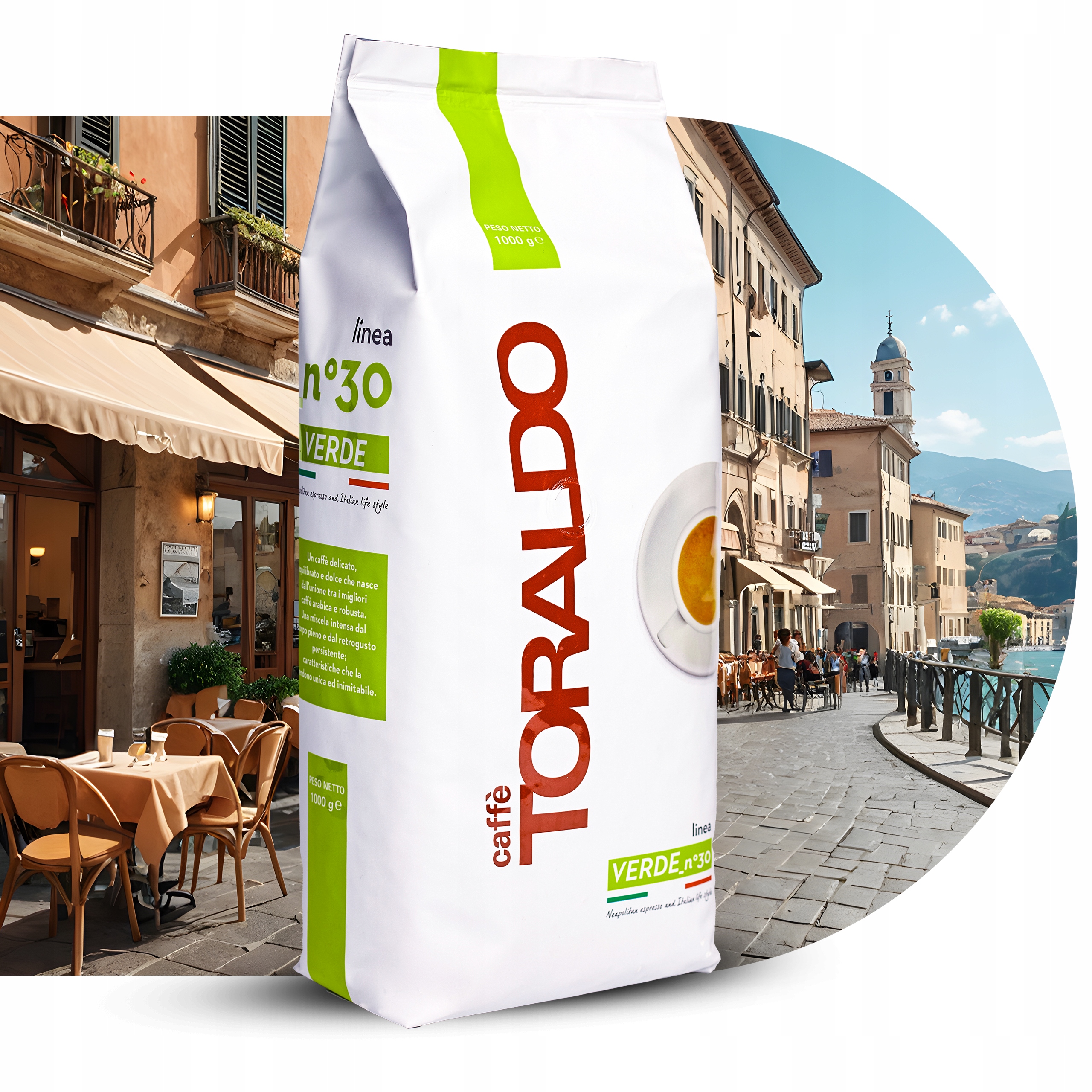 Levně Káva zrnková 1 kg Arabica Robusta směs 100% italská Toraldo Verde 1000 g