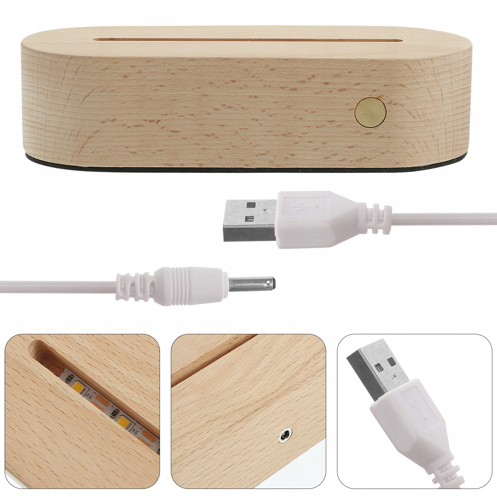 STOJAK WYŚWIETLAJĄCY Z PODSTAWĄ LED, Z DREWNA, LAMPA USB Kod producenta 15928200