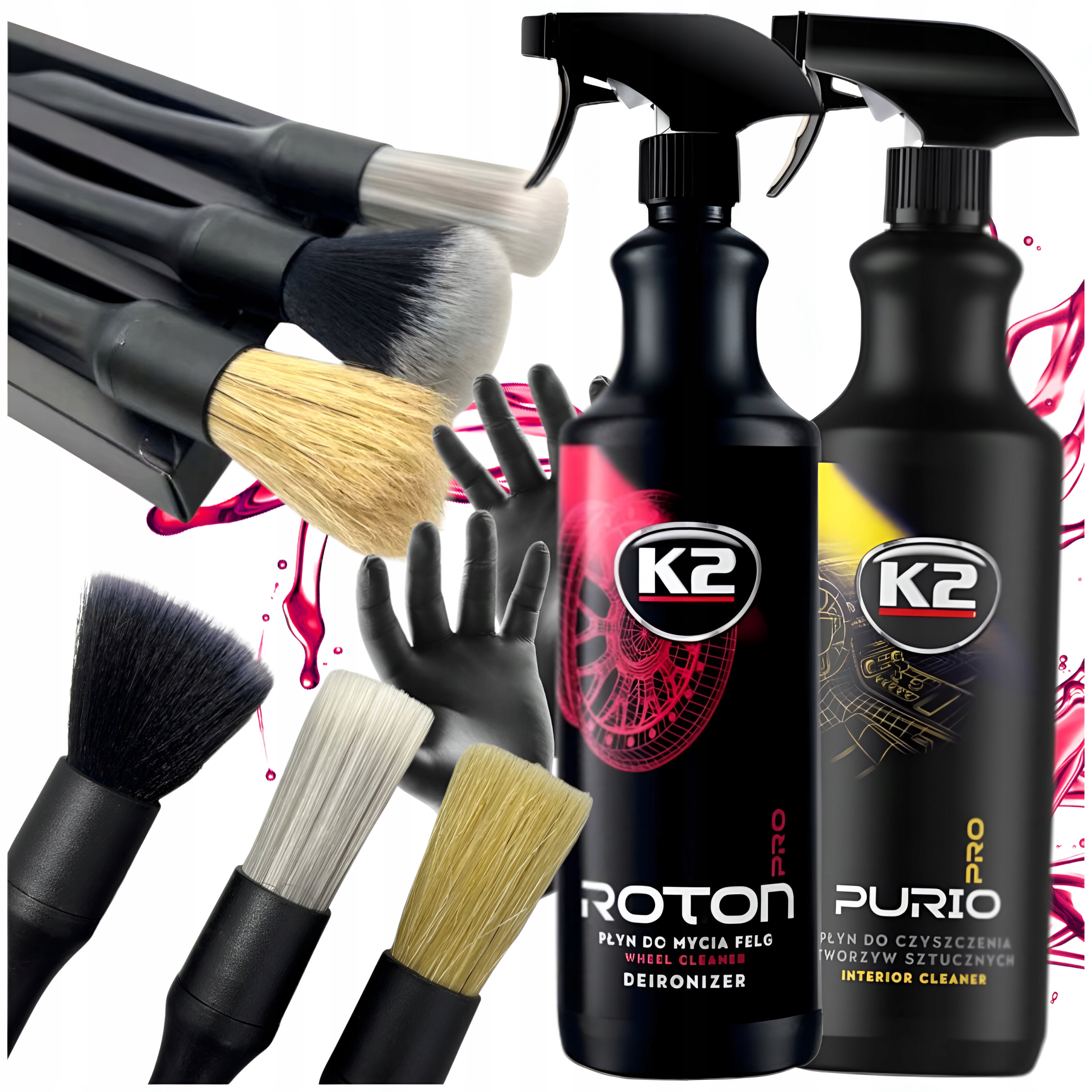 K2 Roton Pro Na Mytí Ráfků Kapalina Krvavá Purio Na Čištění Štětců Sada