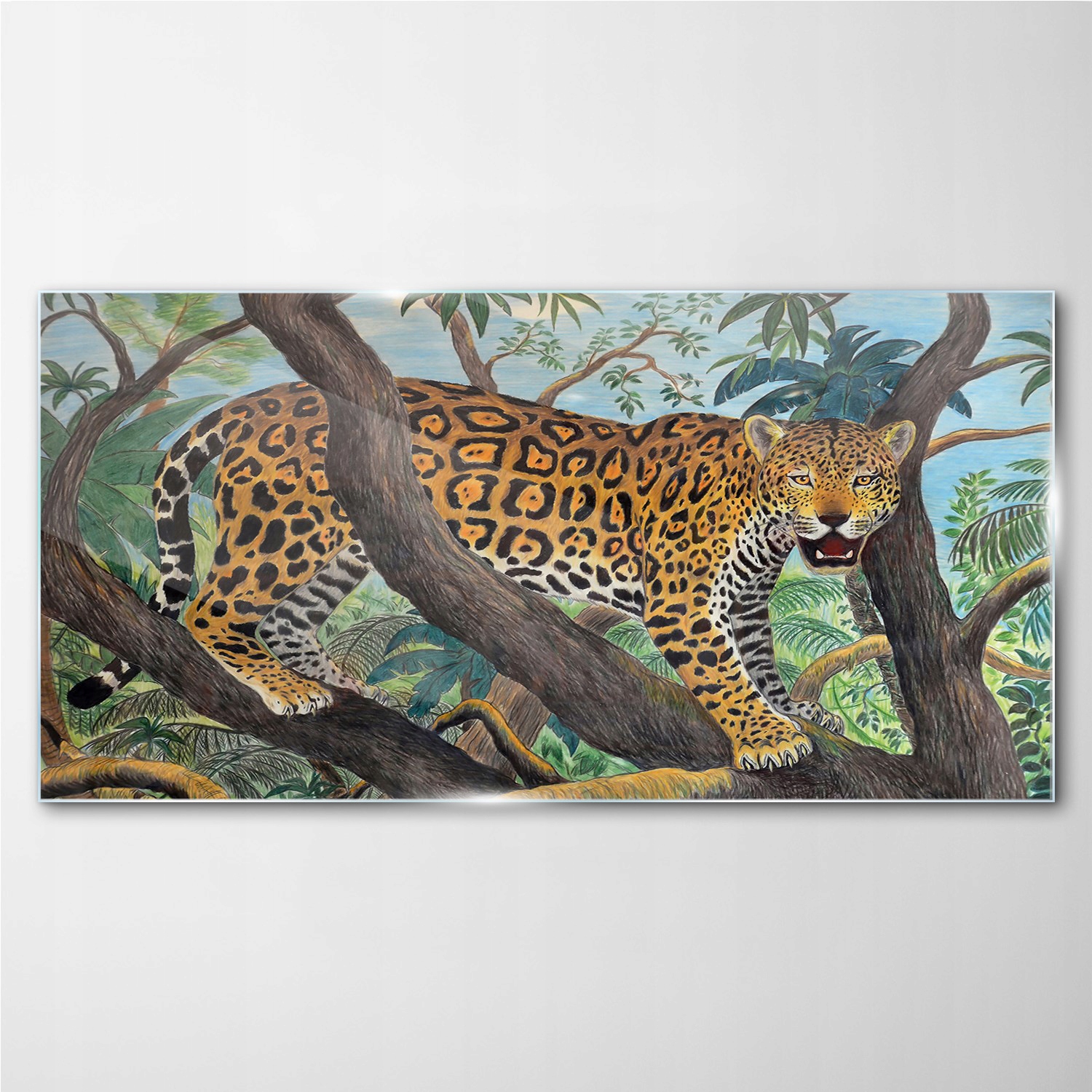 

Szklany obraz Dżungla drzewa zwierzę kot 100x50 cm