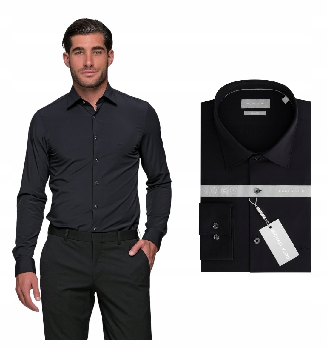 Michael Kors Pánská Košile Performance Stretch Slim Shirt Černá vel.