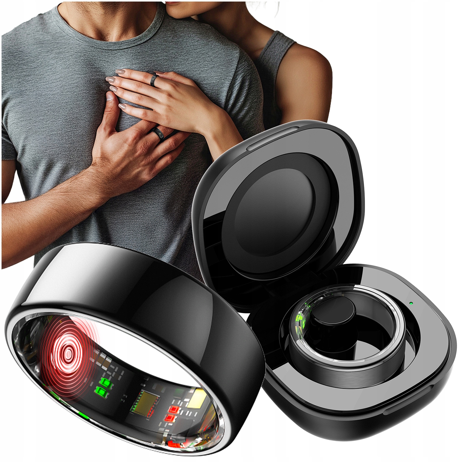 Smart ring rozmiar 8 inteligentny pierścionek pierścień czarny sen stres