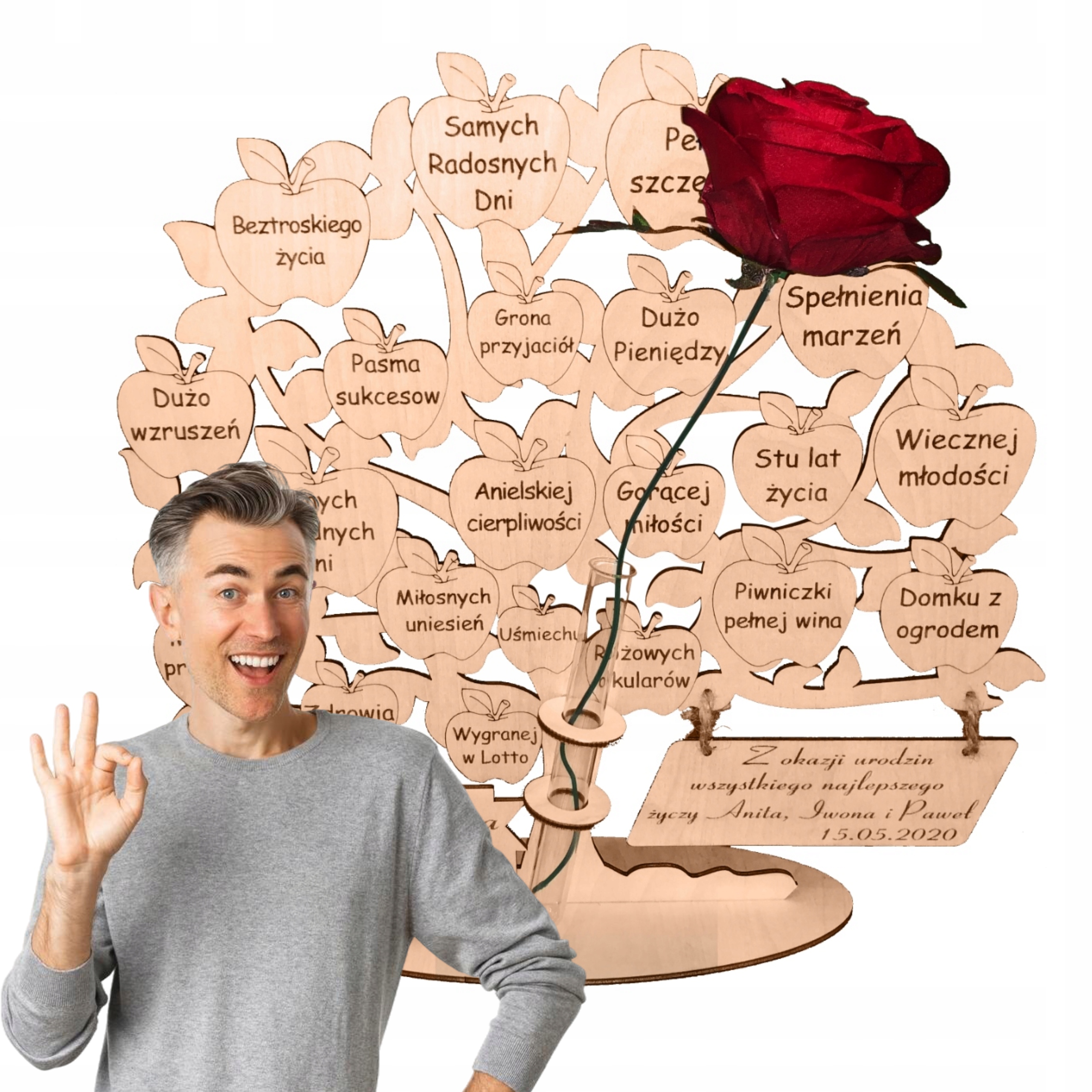 80. narozeniny, osmdesátka, strom s přáními gravírovaný laserem