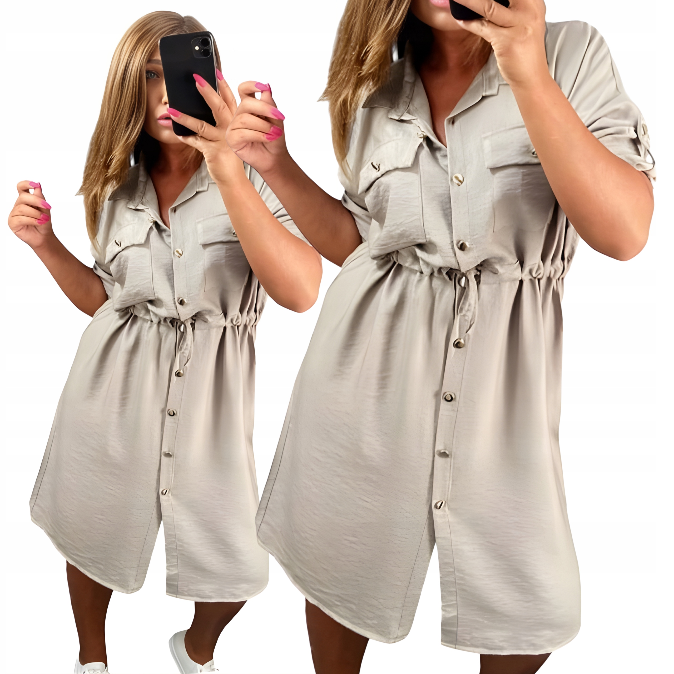 Šaty béžová Šmizjerka Plus size s kapsami velikost 40