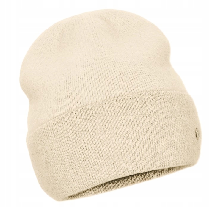 Lehká módní zimní čepice Bílá Ecru vlněná angora čepice s ohybem Polsko