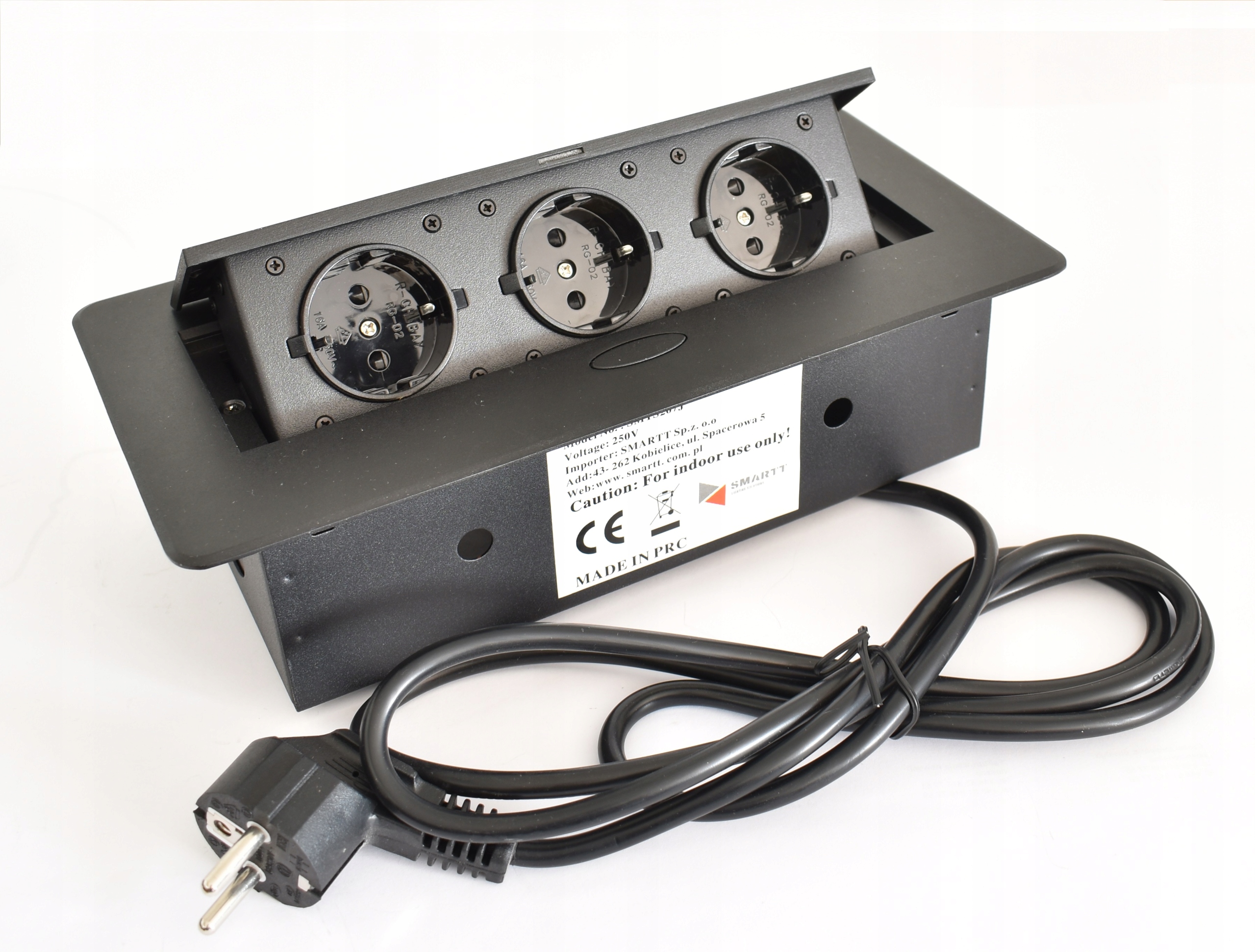 Gniazdo ładowania chowane w blat czarne ładowarka 3x230V 3600W max 16A