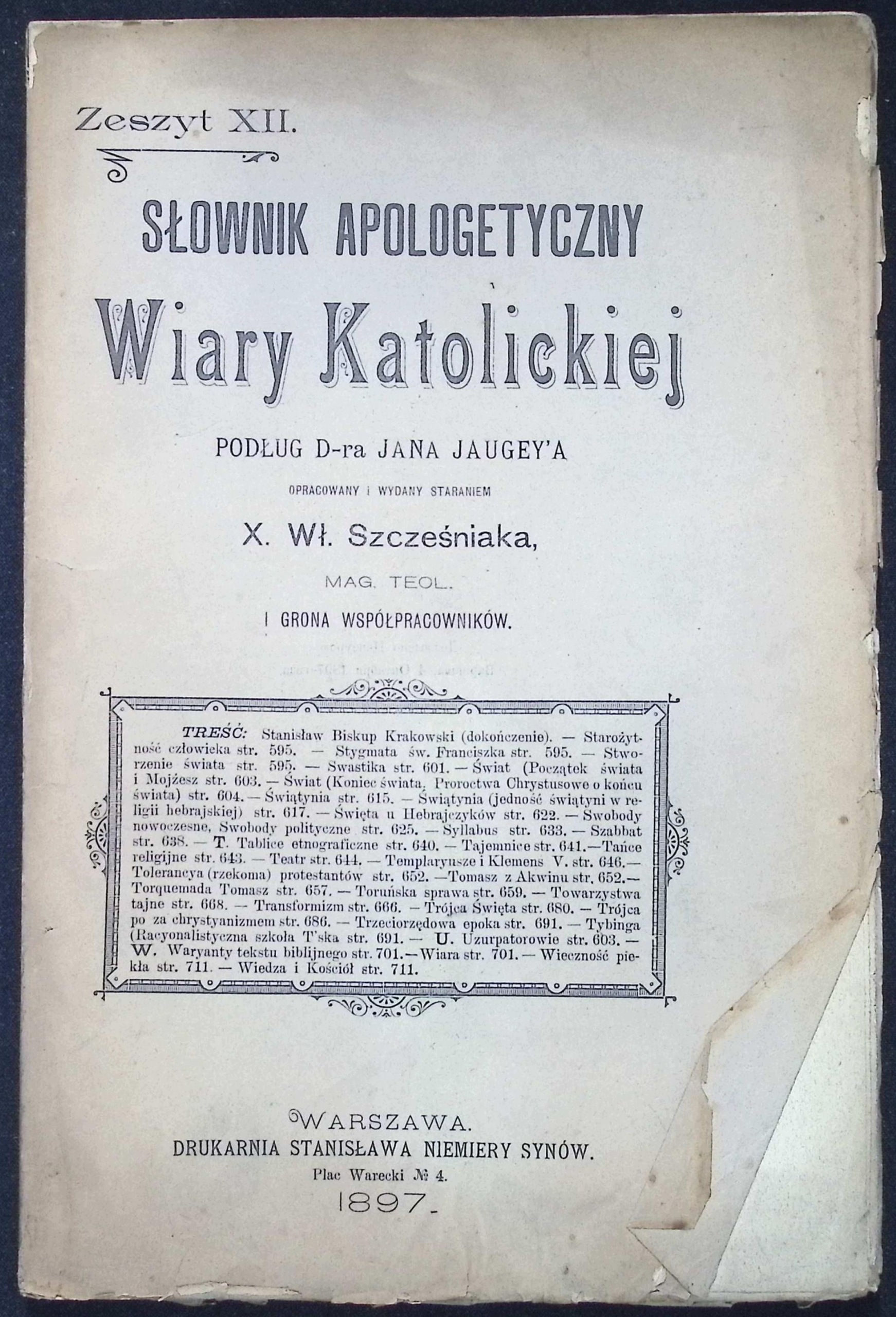 Słownik apologetyczny wiary katolickiej. Tom XII (1897 r.) - Szcześniak
