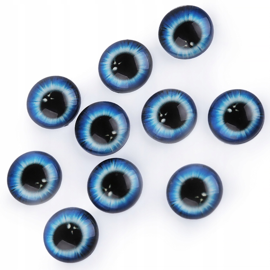 10x Oczy Przyklejane do zabawek maskotek Szklane Niebieskie 12 mm