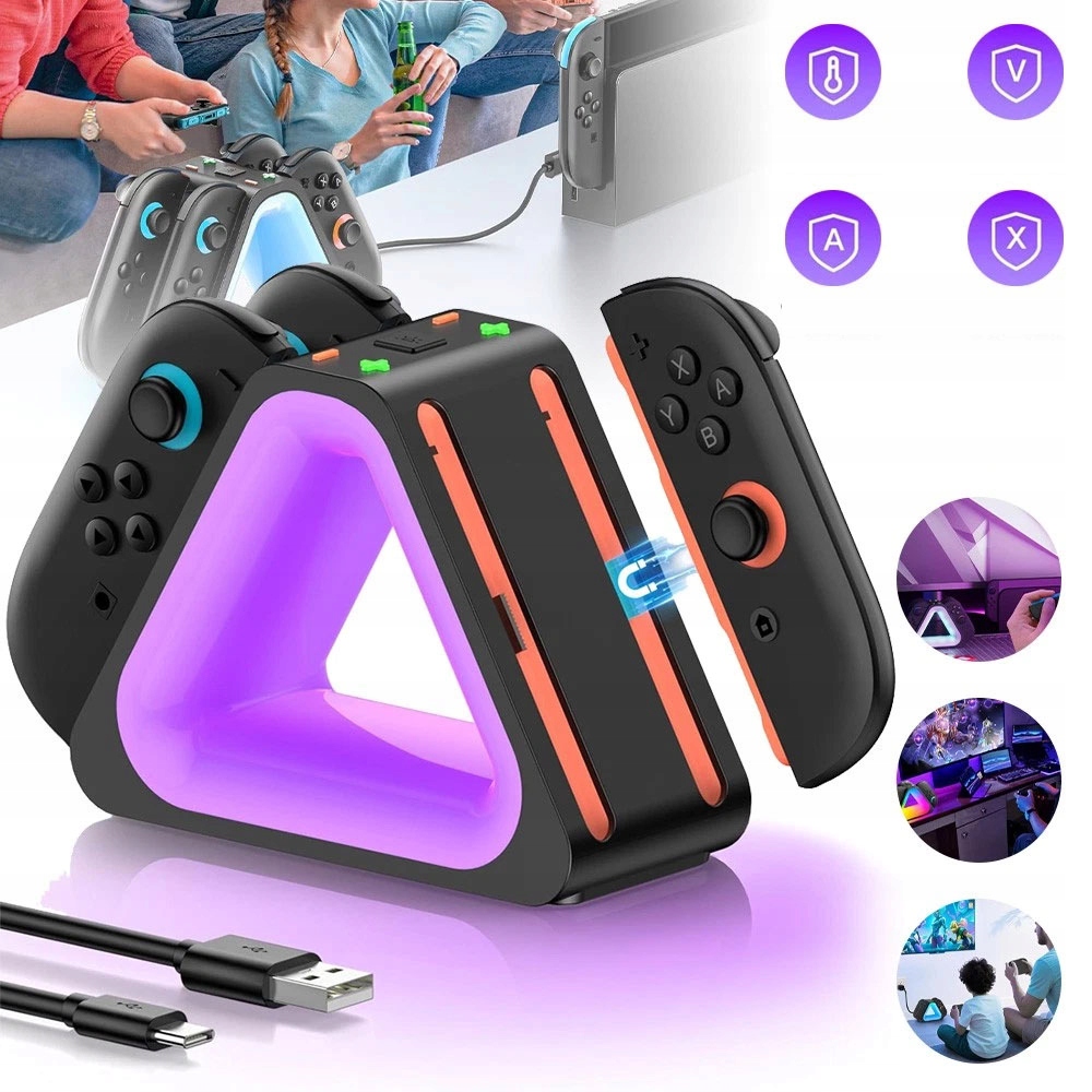 STACJA ŁADUJĄCA NINTENDO SWITCH 2 JOY-CON 2025 Z INTELIGENTNĄ OCHRONĄ