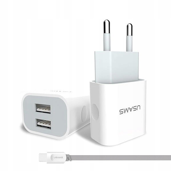 

Usams Ład. siec. 2xUSB 2,4A Usb-c biały/white Tccu