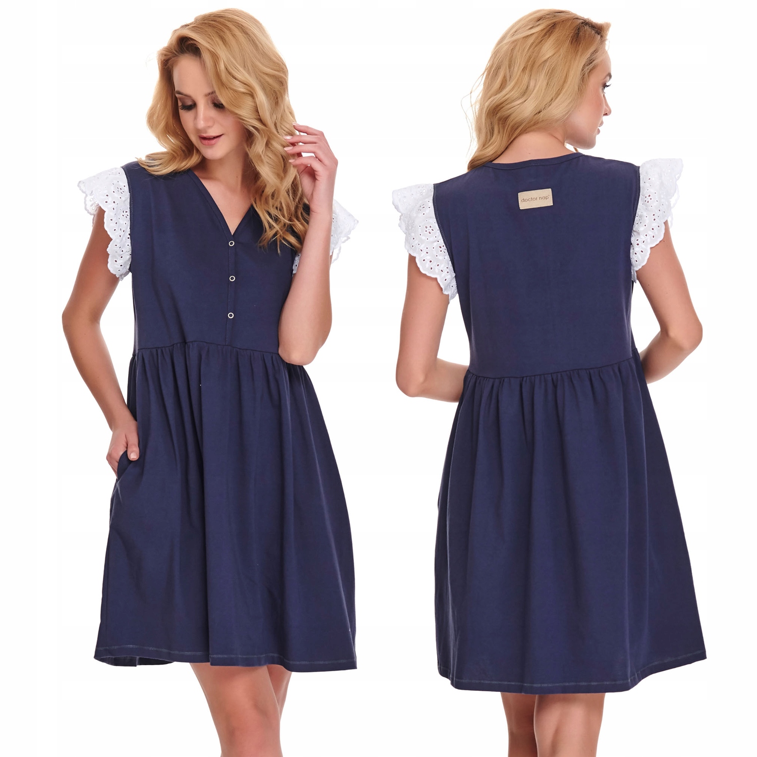 Noční košile Na Kojení Doctor Nap TCB.9903 cosmo tmavě modrá s výšivkou, velikost L