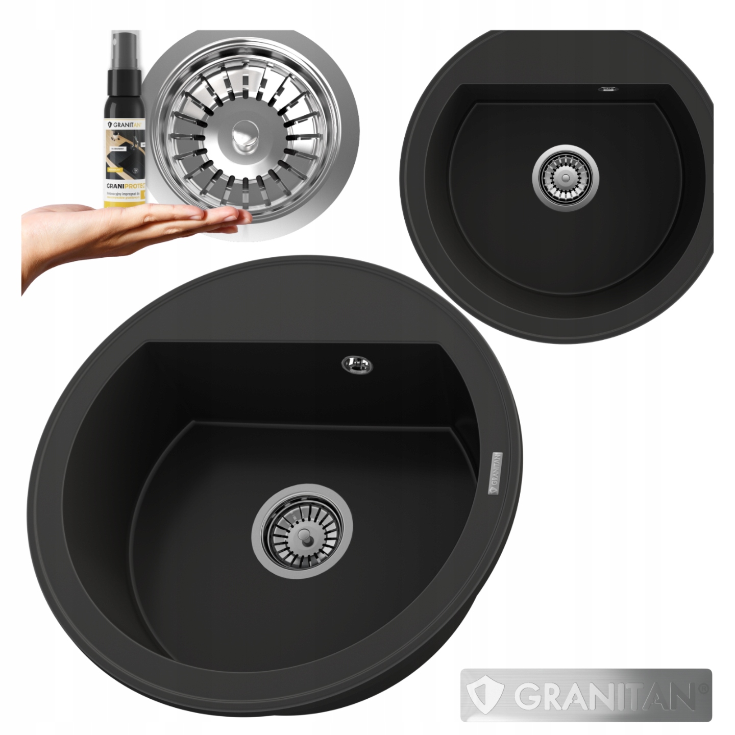 Granitový Dřez Kulatý Kuchyňský Jednokomorový Sifon Chrom Arno