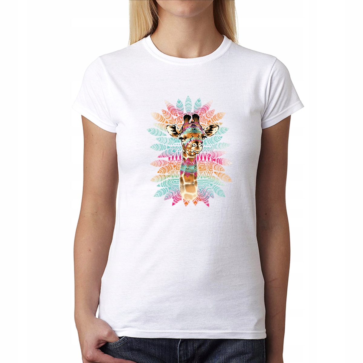 

Żyrafa Kolorowa T-shirt Damski Biel 3XL