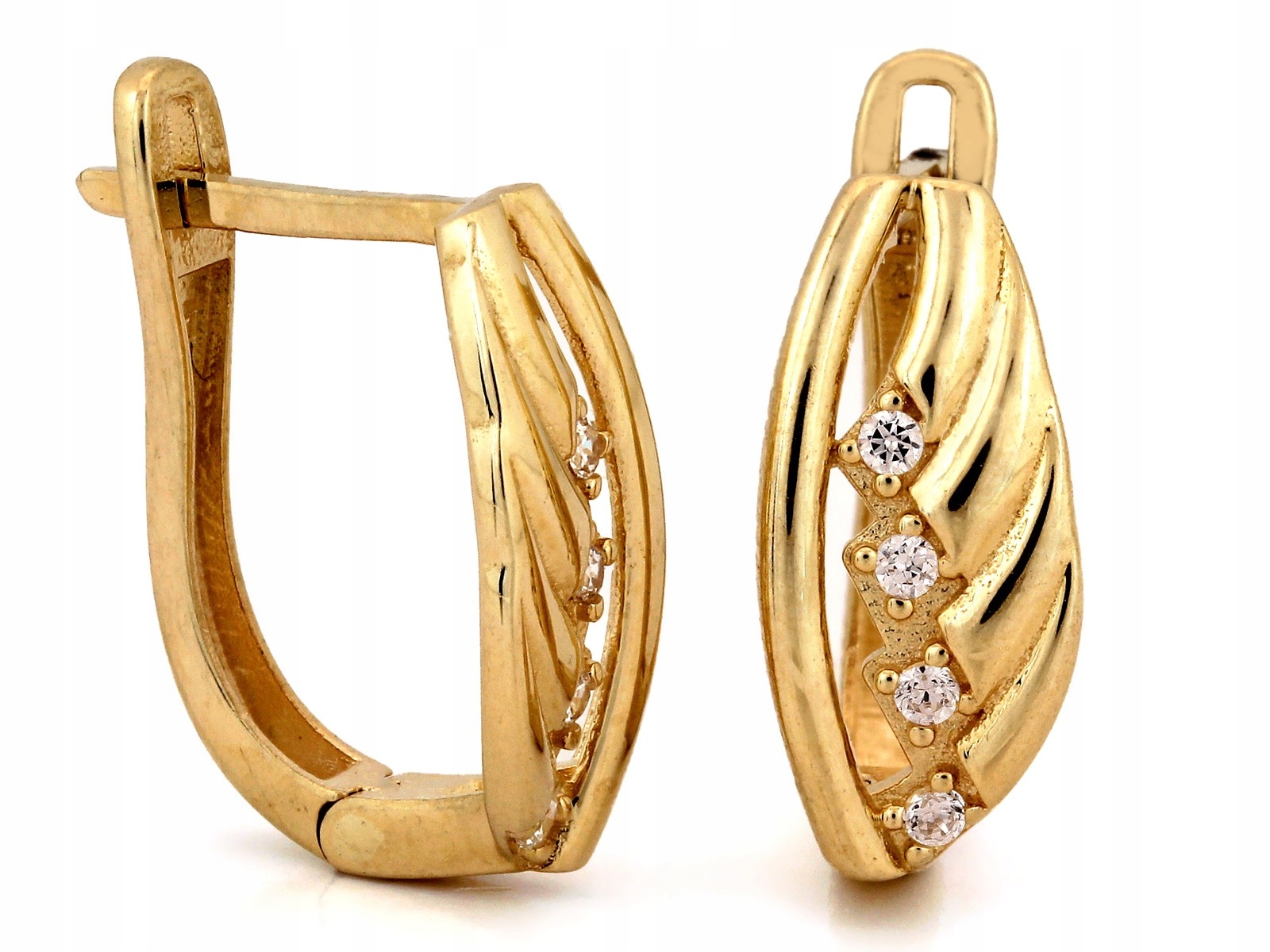 Zlaté náušnice se zirkony 585, anglické zapínání 2.15 g, bílé zirkony