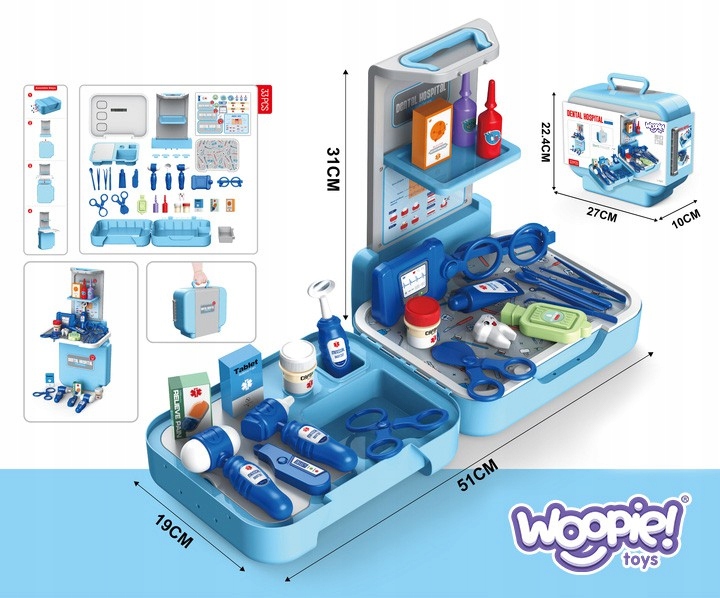 MAŁY DOKTOR ZESTAW MAŁEGO LEKARZA DENTYSTY W WALIZCE 3w1 DLA DZIECI WOOPIE Materiał plastik