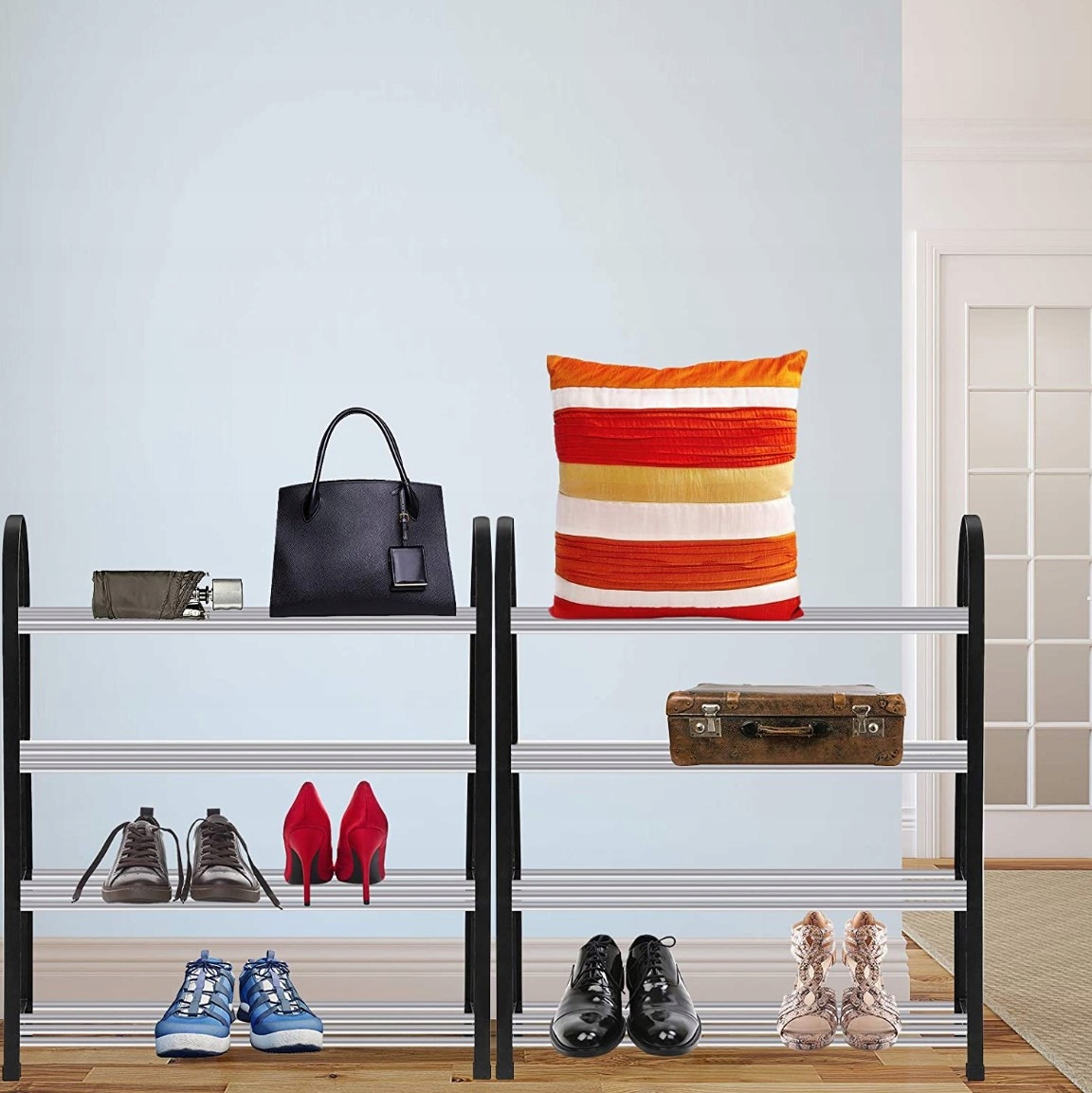 SZAFKA NA BUTY STOJAK PÓŁKA REGAŁ METAL 4 POZIOMY Wysokość mebla 57 cm