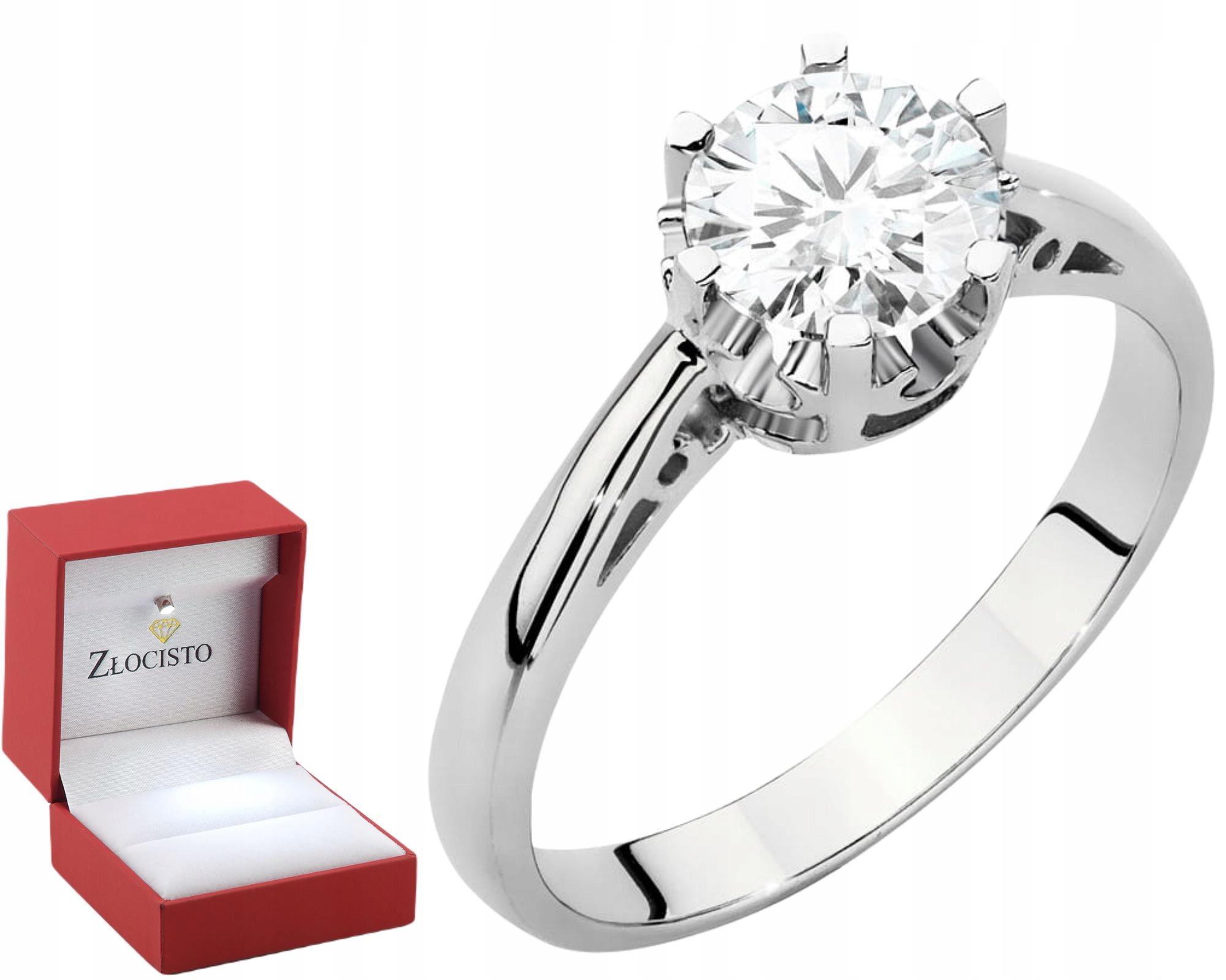 Bílé Zlato Prstýnek Velký Diamant Laboratorní Briliant Gravírování 585