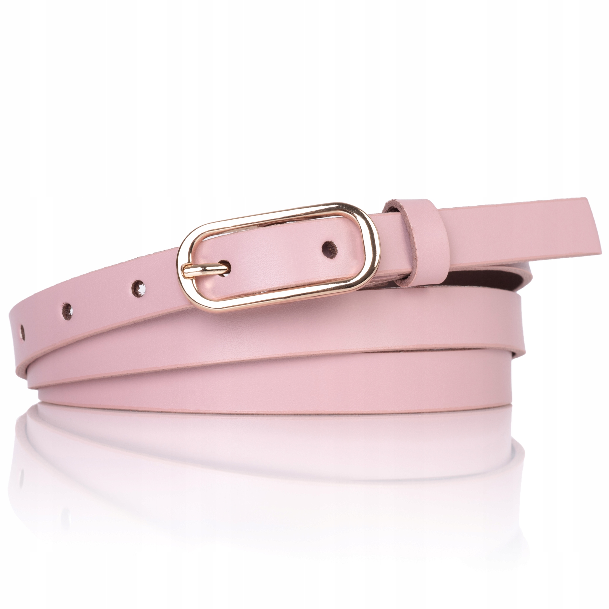 

Pasek skórzany Pudrowy Róż wąski 1,5 Złota Klamra