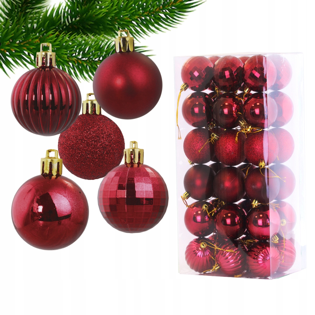 

Bombki Choinkowe Zestaw 36szt Bordowe Święta