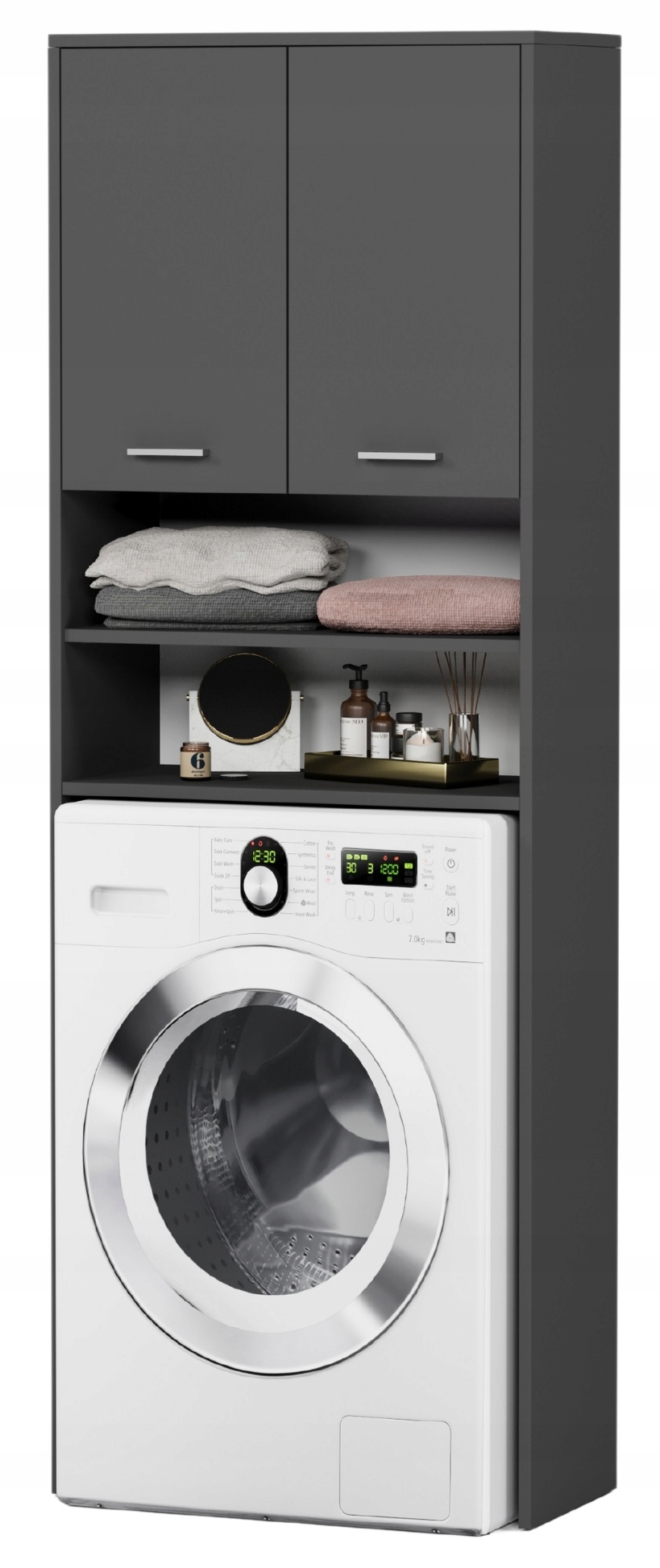 Regał łazienkowy na pralkę biały 180x69x30 półki wysoki L-64 ANTRACYT