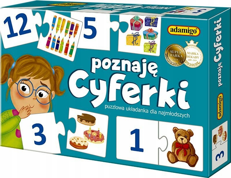 Rozwijające Gry Logiczne dla Dziecka Poznaję Cyferki Gra Puzzlowa Adamigo