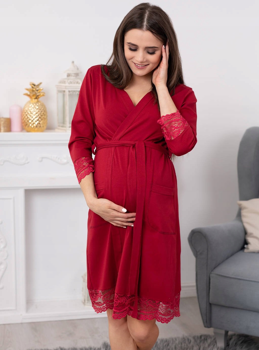 SZLAFROK DAMSKI CIĄŻOWY BAWEŁNIANY PODOMKA KORONKA XXL Rozmiar XXL