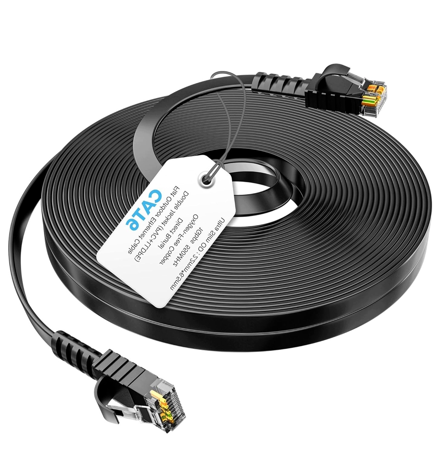 Kabel Sieciowy Płaski 10M CAT6 RJ45 Gigabit Lan Wodoodporny Uv