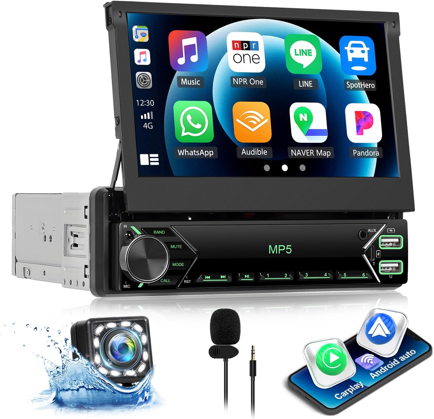 Autorádio 1 Din Camecho Carplay Rádioprehrávač Bt Cúvacia Kamera
