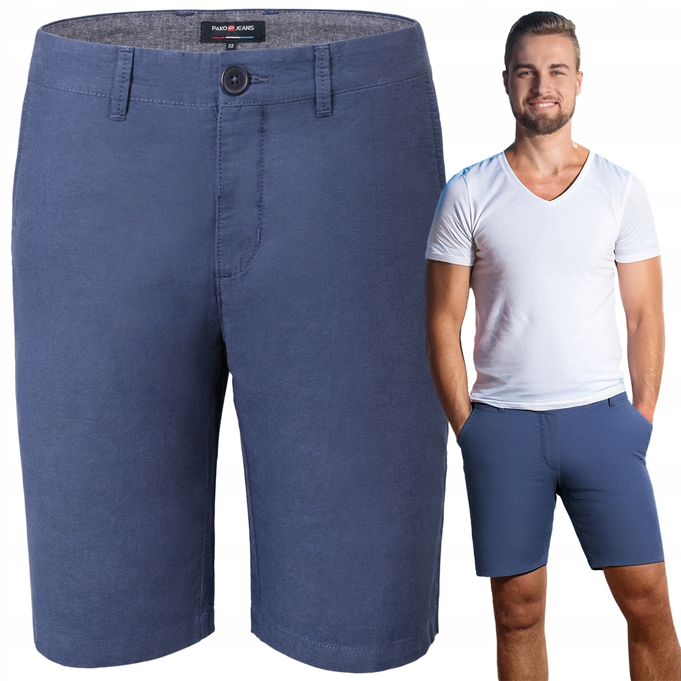 Elegantní Kraťasy Chino Pánské Šortky Marius Tmavě modré 36 Pako Jeans