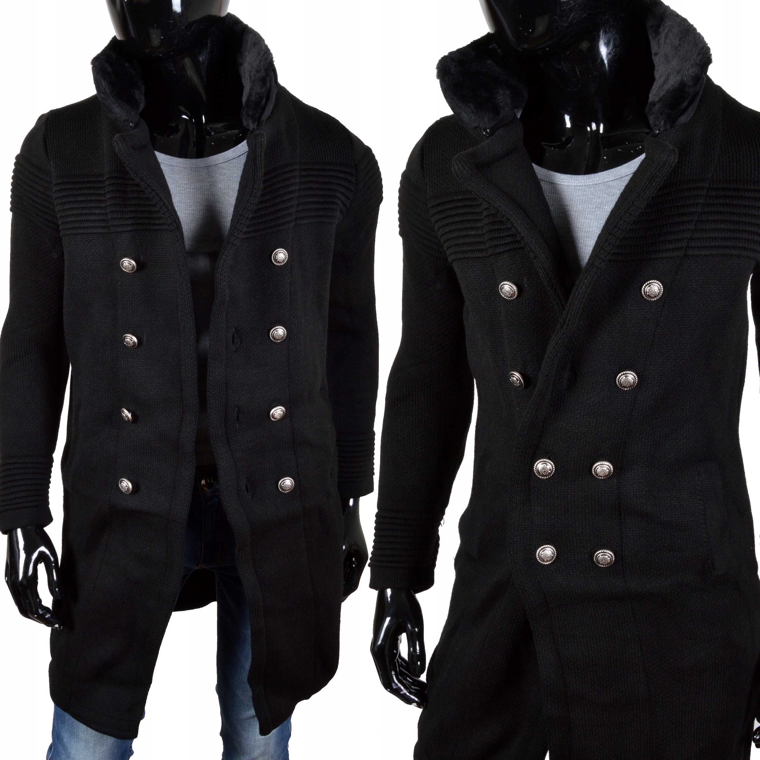 Kardigan Svetr Kabát Přehoz Teplý Silný Dvouřadý Zateplený Stojáček