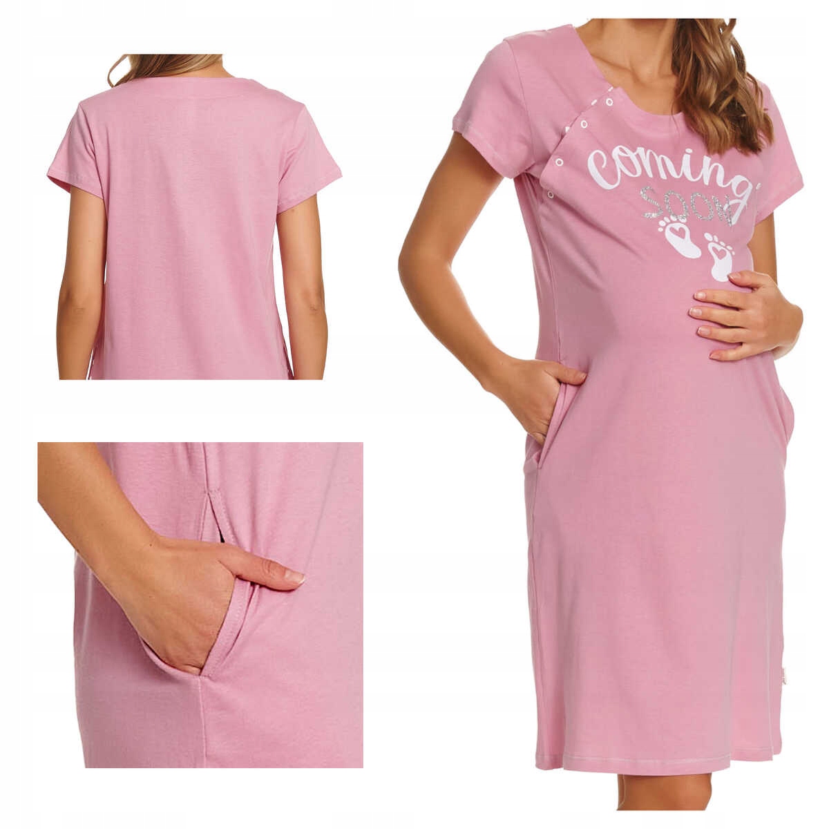 Doctornap noční těhotenská košile pro maminky bavlna Tcb 7459 blush rose XL