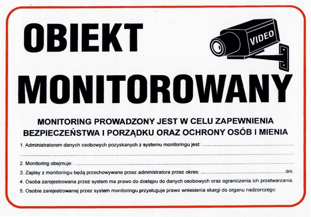 

Tabliczka Tablica Obiekt Monitorowany z informacją