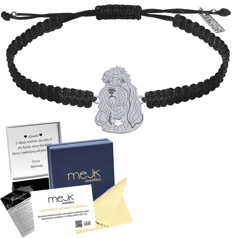 Stříbrný náramek Grand Basset Griffon Vendeen 925 Makramé Gravírování Bonus