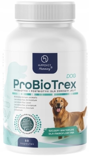 HippoVet Pharmacy ProBioTrex Dog probiotyk postbiotyk dla psa 50 kaps.