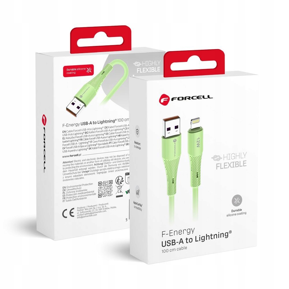 Kabel Usb A do Lightning Forcell F-Energy 2,4A 12W Silicone 1 m C343