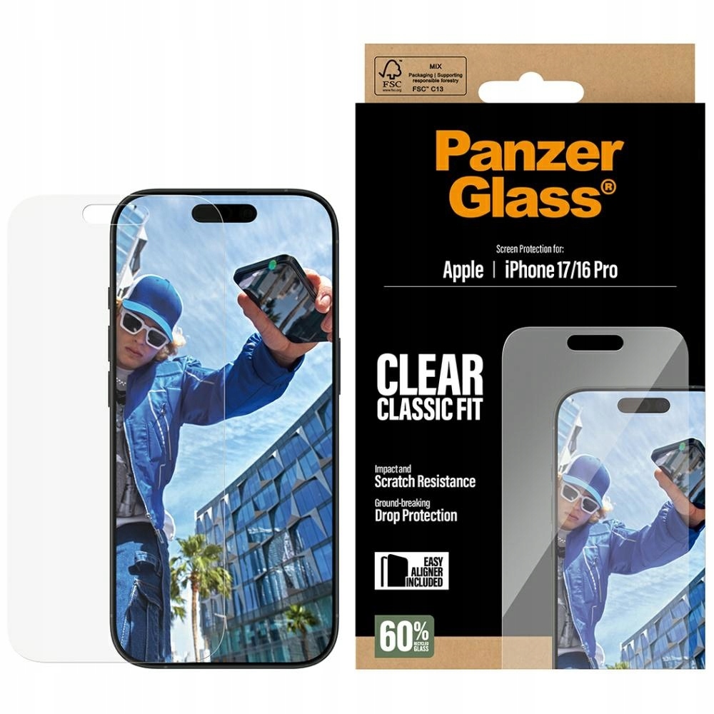 Szkło hartowane PanzerGlass Classic Fit EasyAligner do iPhone 17 16 Pro