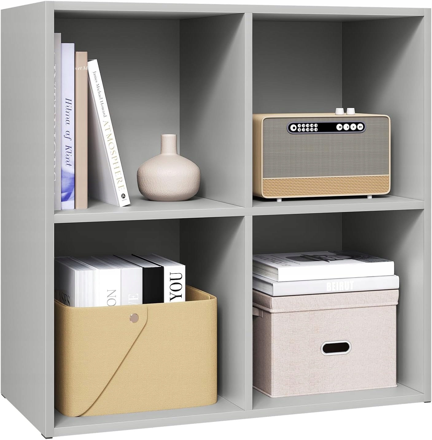 Regál organizér s policami, skrinka na knihy 59,6 cm x 59,8 cm x 29 cm, sivý