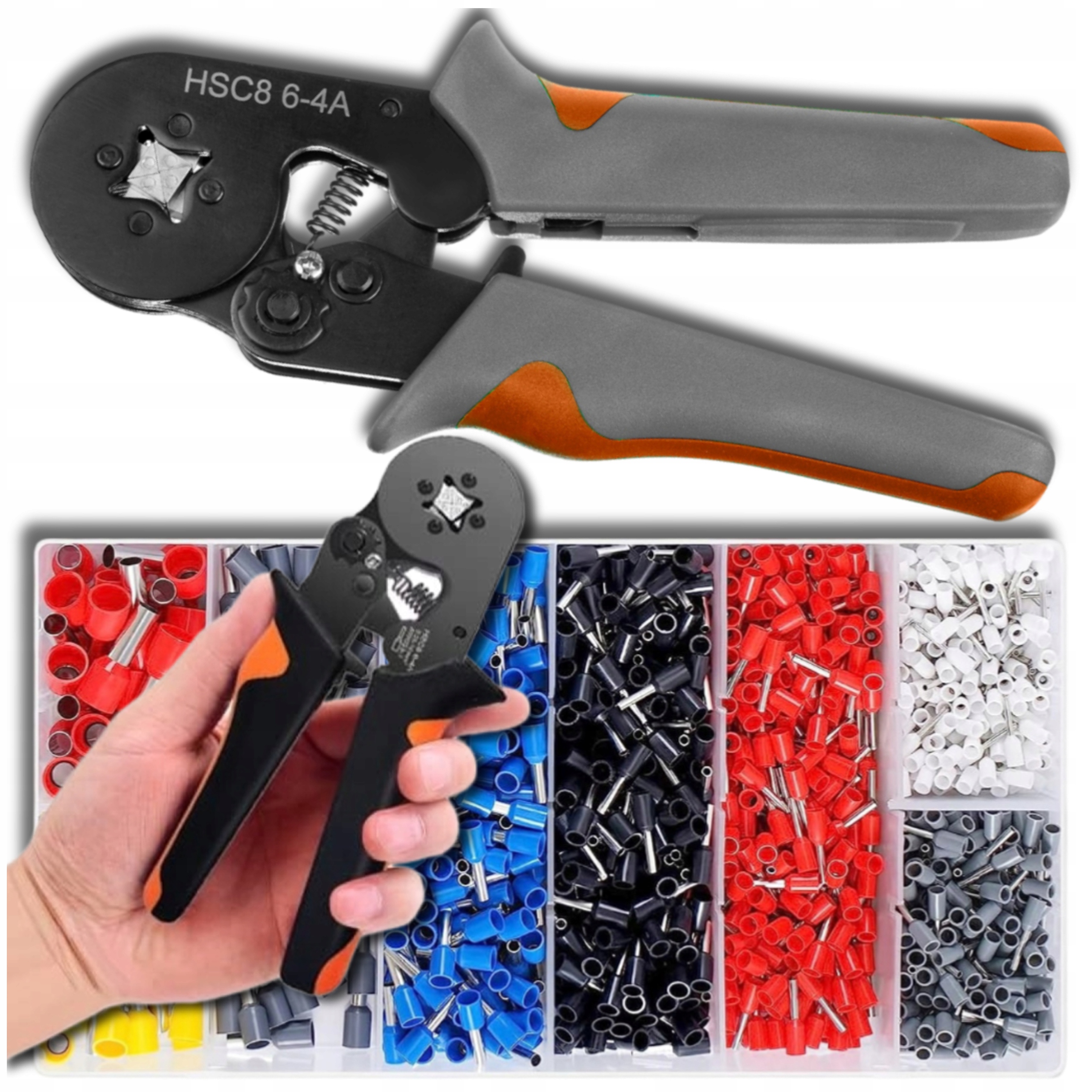 ZACISKARKA DO KABLI KONEKTORÓW PRZEWODÓW + 1200 SZT TULEJEK ZESTAW PRASKA