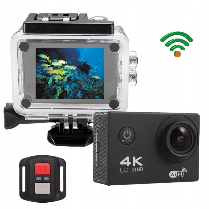 Kamera Sportowa 4K, Wodoszczelna, Wifi Akcesoria