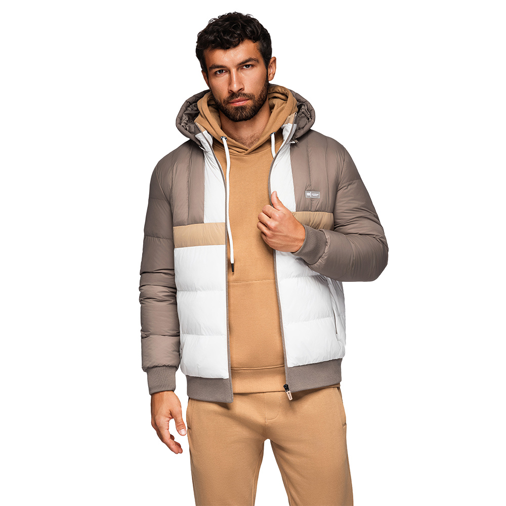 Barevná sportovní pánská bunda v retro stylu, béžovo-bílá, V2 OM-JALP-0296 M