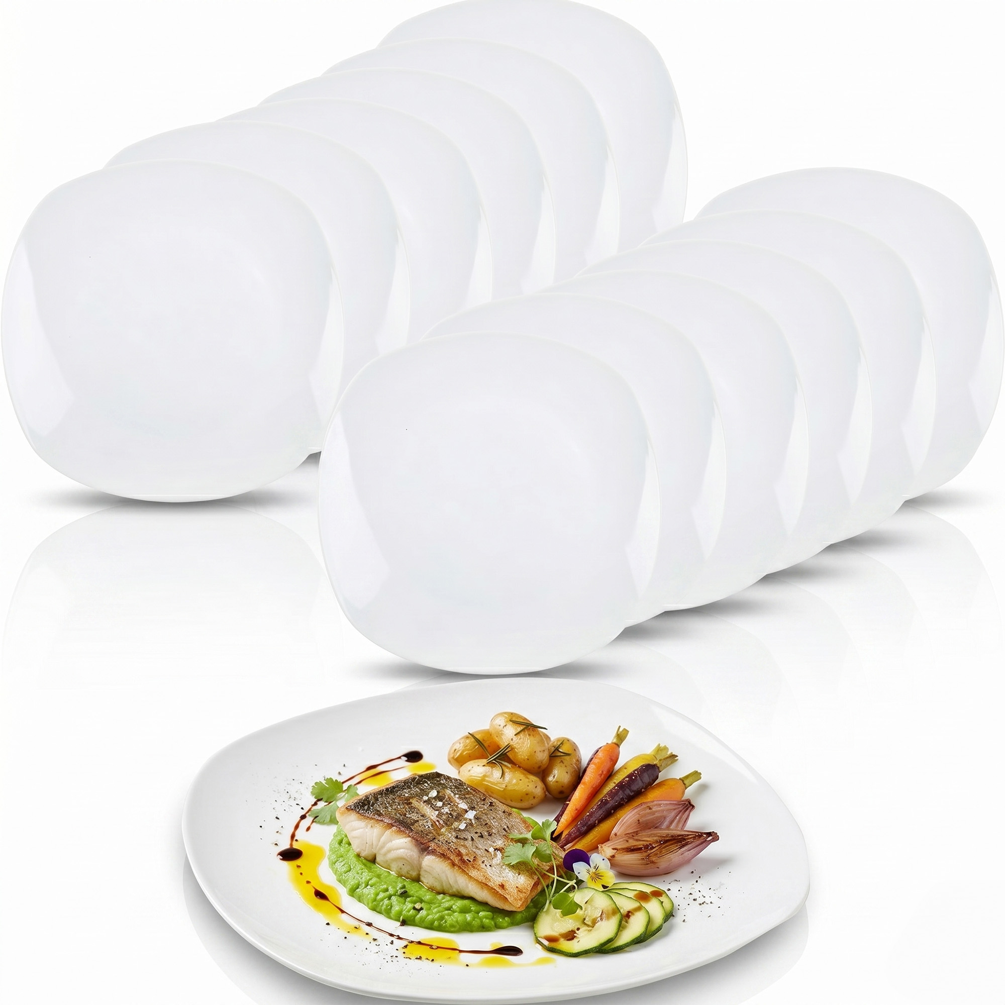 12x Talerz Obiadowy Kwadratowy 26CM Porcelanowy Płaski Duży Na Danie Główne