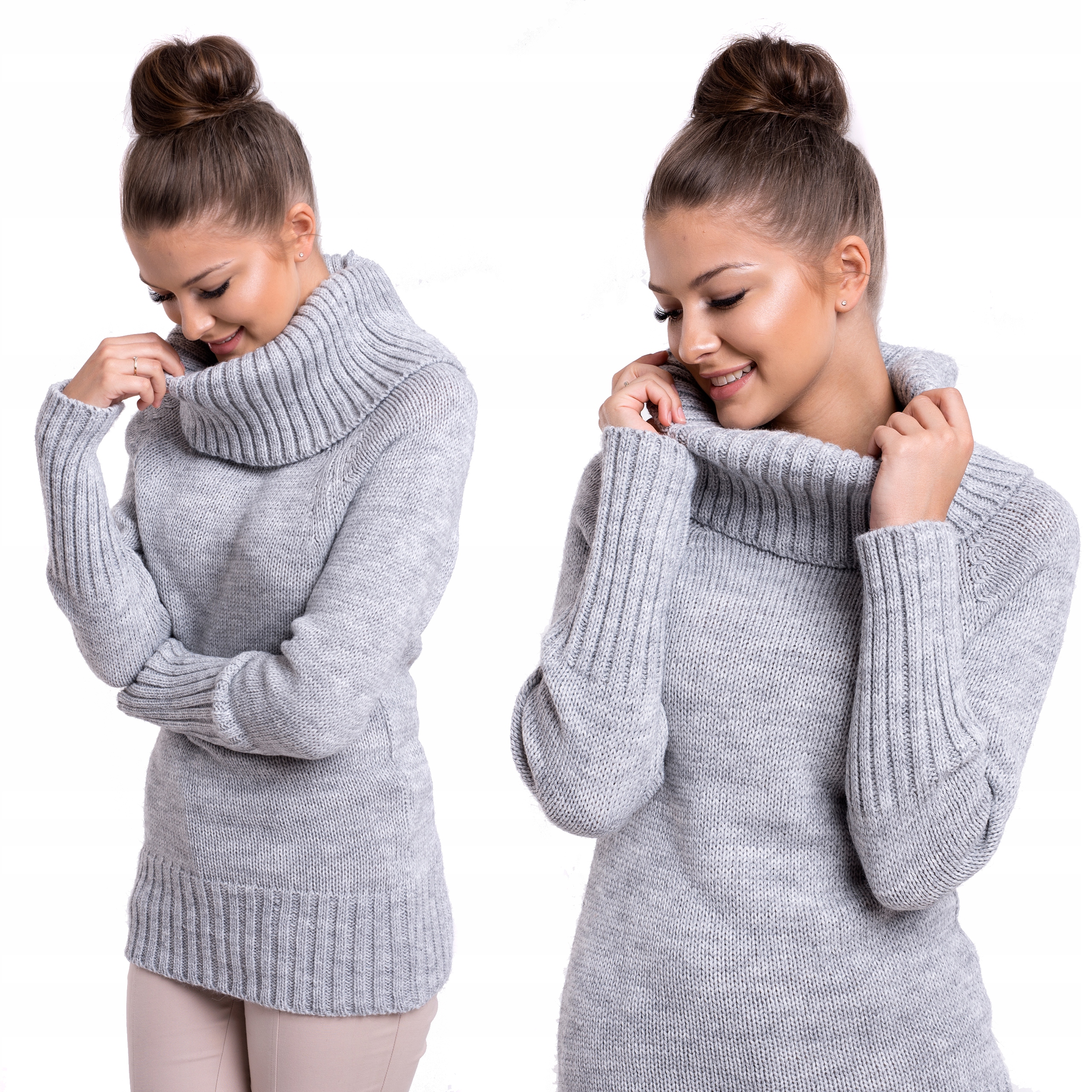 SETIN_VERO NEW MIĘSISTY DŁUGI SWETER Z GOLFEM L/XL